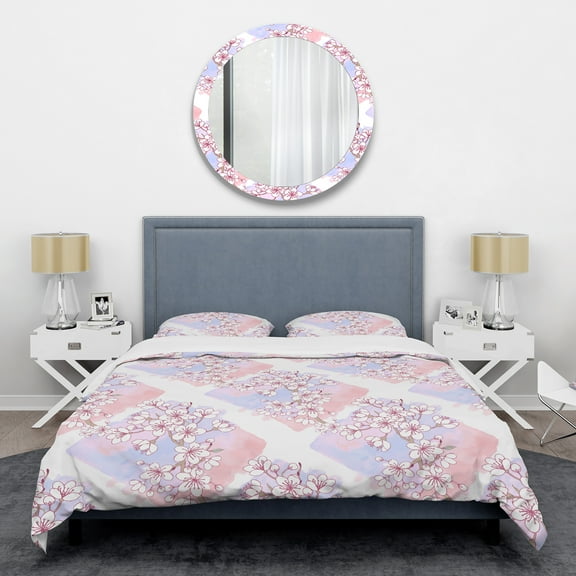 Designart 'Retro Pink Flower Pattern I' Mid-Century Modern Duvet Cover Set
