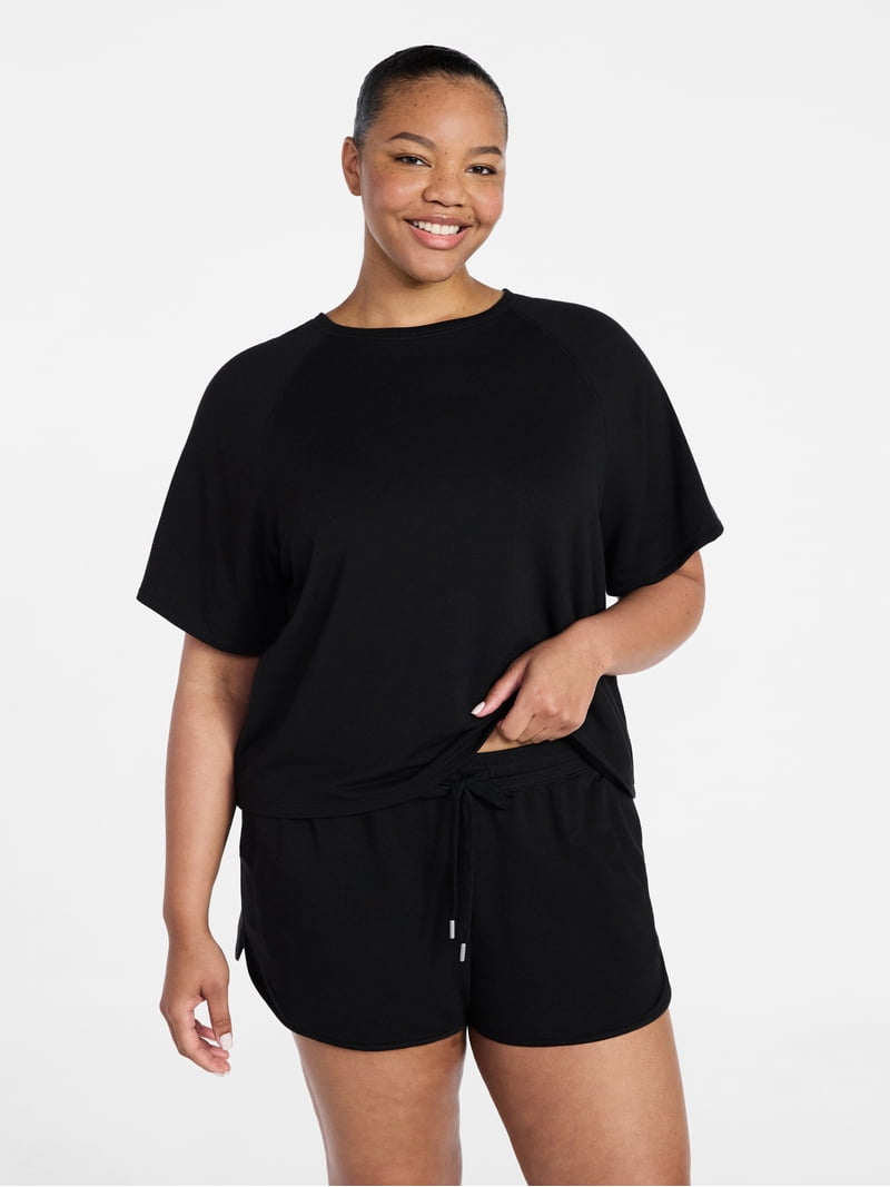 Joyspun Women's French Terry Lounge Sleep Short Sleeve Top and