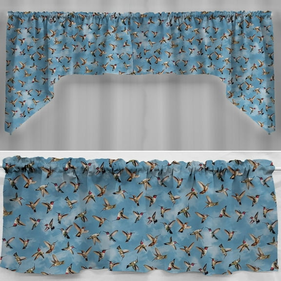 Hummingbirds Curtain Panels by Penny's Needful Things (Set of 2) 24 Inch Long LINED (Blue)
