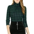 thumbnail image 1 of Blusa de mujer Inspire Chic de ajuste slim, con cuello alto, frente plisado, de manga larga, tejido, talla 3XL, color verde, 1 of 7