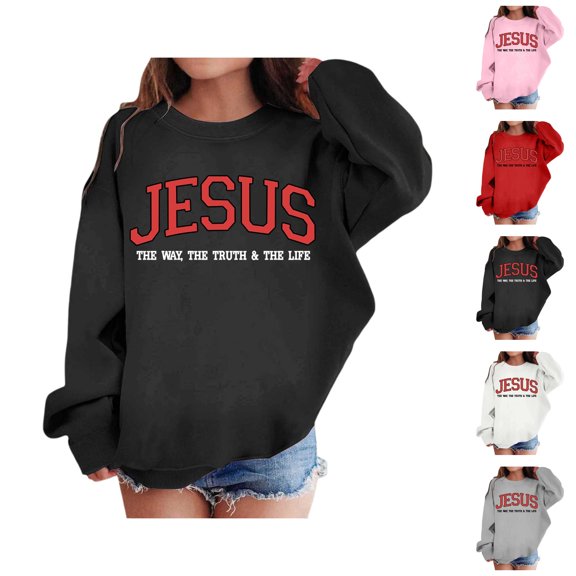Cute Christian Sweatshirts for Girls Boys Jesus The Way The Truth The Life Graphic Crewneck Pullover Kids Clothes 3-14 Years
