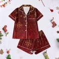 thumbnail image 7 of Wutalume Women's Festive Print Short Sleeve Pajama Set, Casual Button Down Top and Shorts, Christmas Themed Sleepwear,Deep Red XL, 7 of 7