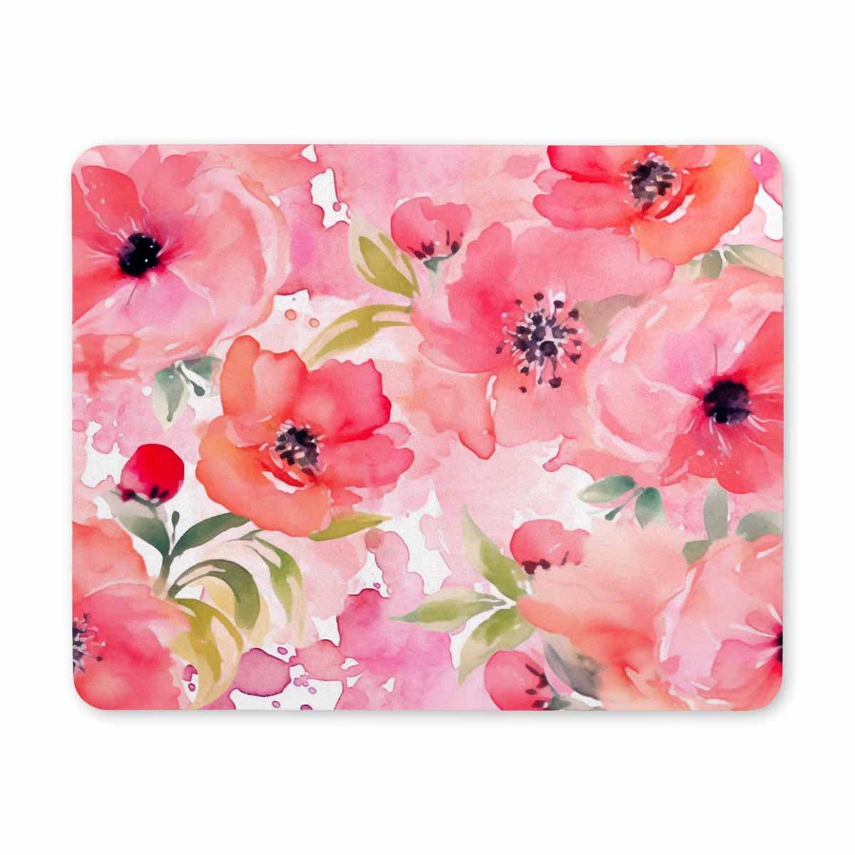 Square Mouse Pad Pink Watercolor Flower, Personalized PremiumTextured