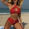 thumbnail image 2 of MIXUE Swim Suits for Women Solid Color Sexy High Waist Tube Top Split Swimwears Beachwear,Red,S, 2 of 8