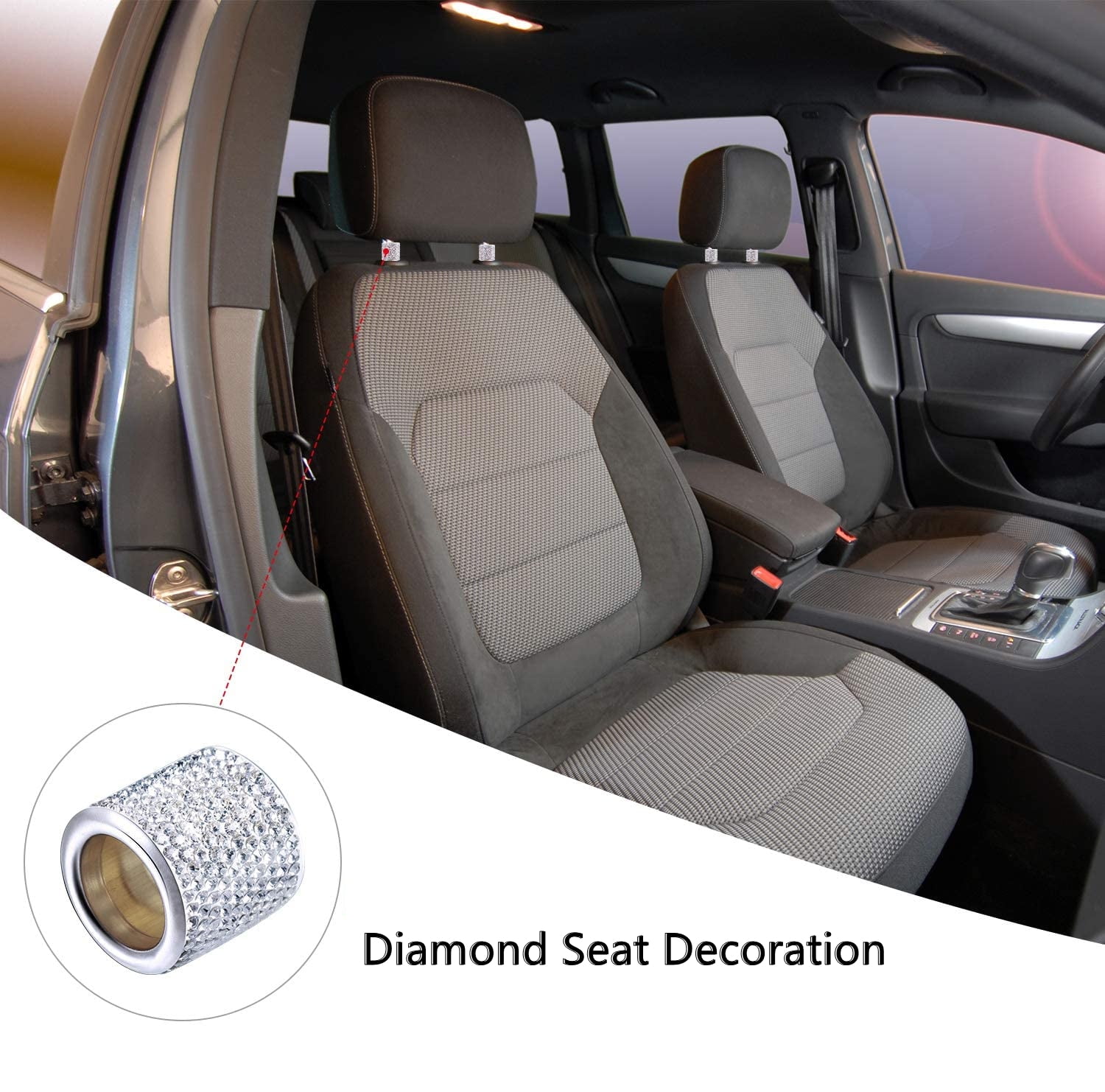 Car Headrest Collars Universal Crystal Car Seat Headrest Decoration for Car SUV Truck 4 Pack Head Rest Rings Decor Bling Car Accessories Crystal Rhinestone 