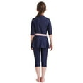 thumbnail image 5 of IBTOM CASTLE Kids Girls Burkini Swimsuits Modest Muslim Islamic Long Sleeve Rash Guard Full Cover Hijab Top Skirted Swim Capris ​Swimwear 6-7 Years Navy Blue - Short Sleeve, 5 of 8