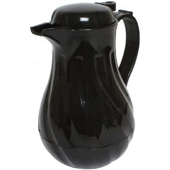 TrueCraftware- 42 oz/ 1.24 L Swirl Double Wall Insulated Beverage Server Black Color- Thermal Coffee Carafe/Server Plastic Built-in Front ID Tag (3 included) NSF Certified Hot Beverage Dispenser