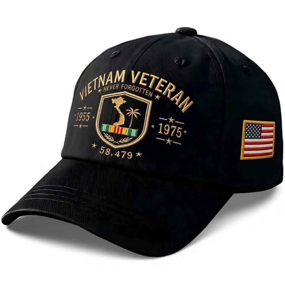 Vietnam Veteran Baseball Cap 58479 Never Forgotten 1955-1975 Vietnam War Hat Military Gift for Men Women American Flag Commemorative Caps
