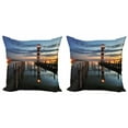 thumbnail image 1 of Ambesonne Colorful Throw Pillow Cover 2 Pack, Lighthouse Calm Dusk, 18", Multicolor, 1 of 6
