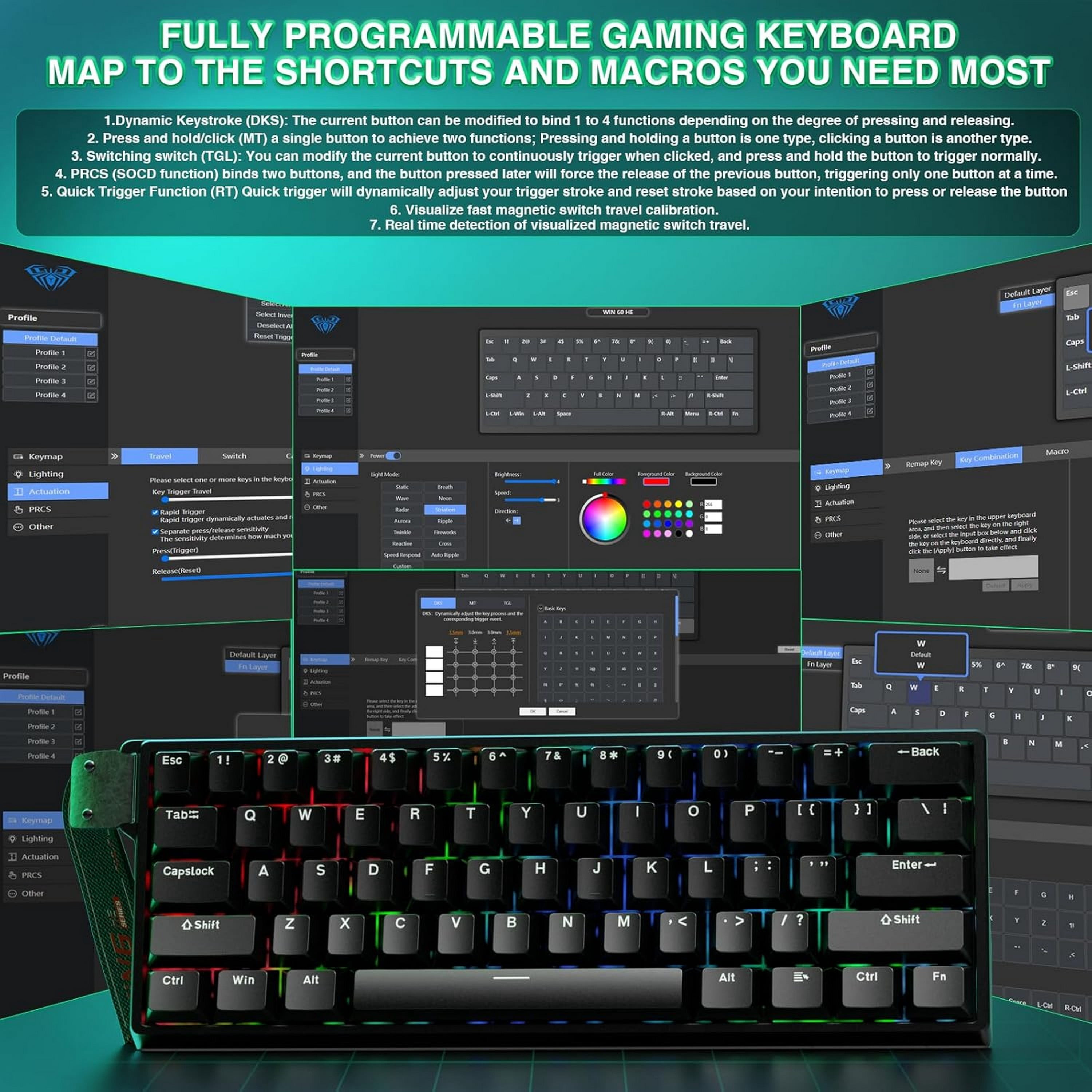 Aula WIN60 HE - 60% Mechanical Gaming Keyboard Wired, Magnetic Switch - Grey/Black