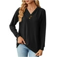 thumbnail image 1 of Bowake Womens Long Sleeve Blouses Fall Casual Loose Fit T-Shirts V Neck Button Decor Solid Color Comfy Tunic Tops, 1 of 7
