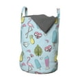 thumbnail image 1 of Summer Laundry Bag, Repeating Fun Items of Popsicle Flamingo Pineapple Diamond Heart Star Leaf, Basket with Handles Drawstring Closure for Laundromats, 13" x 19", Baby Blue Multicolor, by Ambesonne, 1 of 4