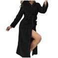 thumbnail image 5 of Bcresic Womens Fleece Hooded Robe, Soft Warm Bathrobe Plush Fleece Bathrobes Thicken Fuzzy Nightgown Comfy Housecoat Mid Fluffy Sleepwear with Belt Clearance Saving,Black,Medium, 5 of 8