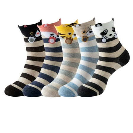 

Fashion Socks Womens Animal Themed Socks Five Pairs Set Cute Socks Stripe Daily Socks