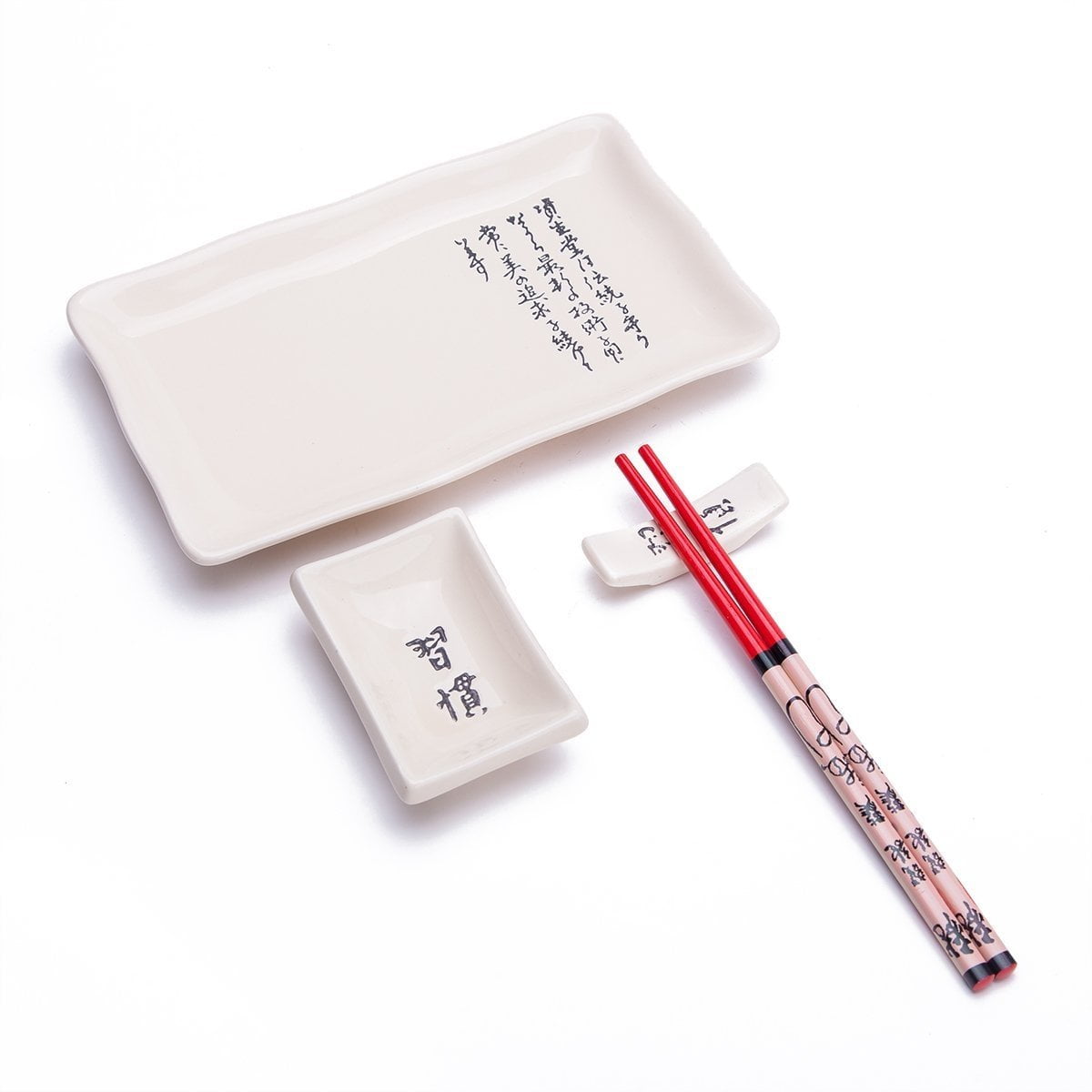 4 Pcs Japanese Sushi Plate Dinnerware Set White With Chinese Calligraphy Design