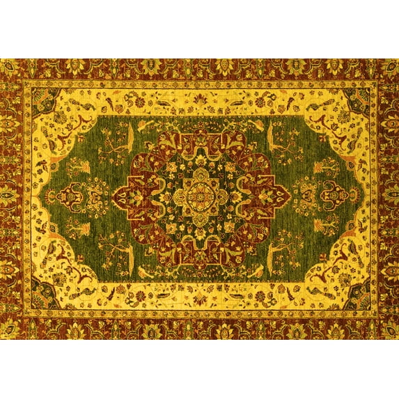 Ahgly Company Machine Washable Indoor Rectangle Abstract Yellow Modern Area Rugs, 2' x 3'