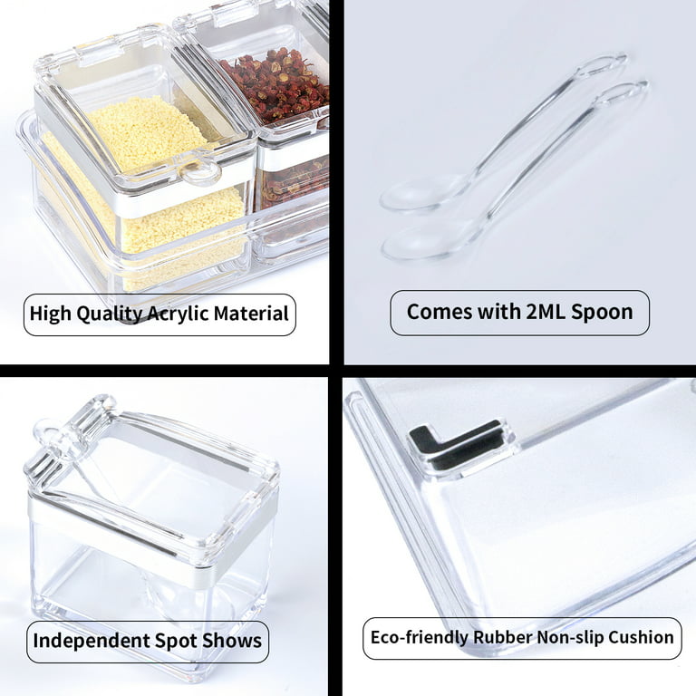 Aogist Kitchen Spice Pots 3 Pieces Clear Seasoning Box Storage Container  Condiment Jars Seasoning Rack Acrylic Seasoning Box with Cover and Spoon