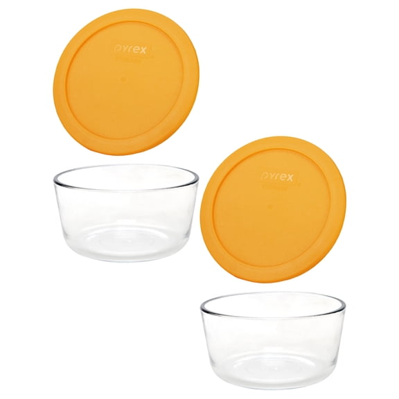 Pyrex 7201 4-Cup Glass Bowl & 7201-PC Lemondrop Yellow Lid (2-Pack)