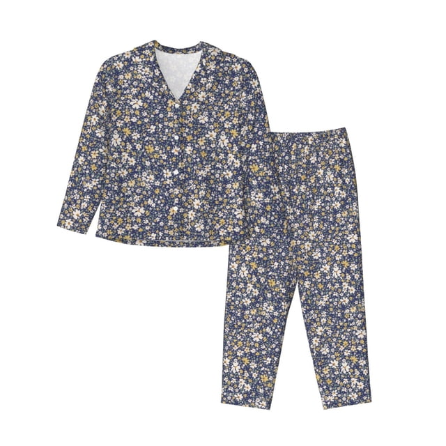 Balery Daisies Flowers Conjunto de Pijama con Estampado para Mujer, Conjunto de Dos Piezas con Manga Larga, Ropa de Dormir Suave con Bolsillos, Pijamas Cómodos-Small