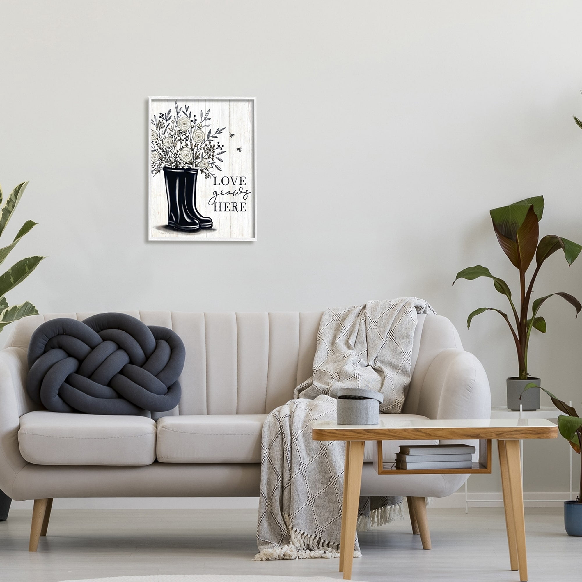 Stupell Industries Love Grows Here White Roses Black Rainboots Sign,16 x 20, Design by Elizabeth Tyndall