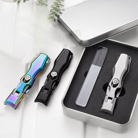 FEOLGEHLY Nail Clippers Set Anti-splash Stainless Steel Nail Trimmer with File and Portable Iron Case for Manicure Set and Nail Care Multi-piece Nail Clippers for Daily (A)