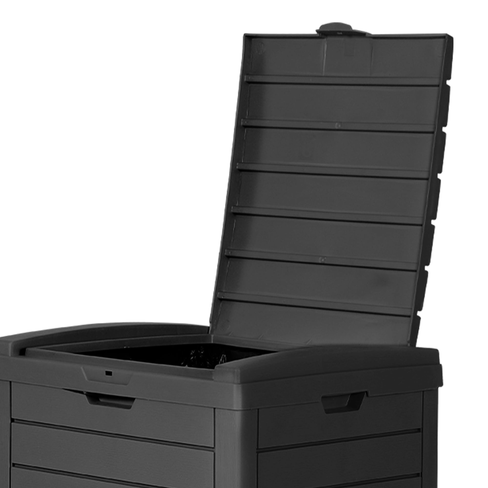 Uforic 31 Gallon Large Outdoor Trash Bin, Waterproof Resin Garbage Can with Lid & Drip Tray, Black Waste Container for Porch & Backyard