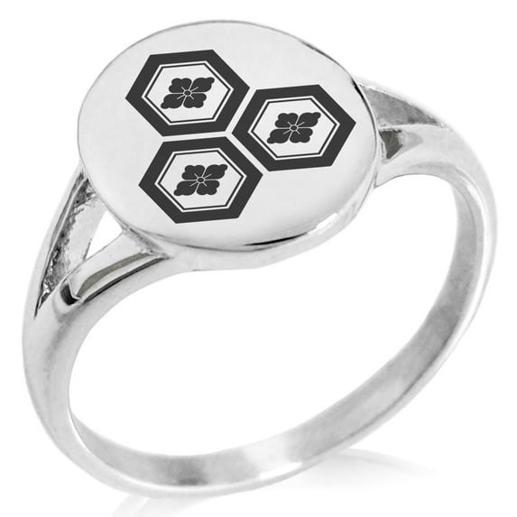 Stainless Steel Asai Samurai Crest Minimalist Oval Top Polished Statement Signet Ring