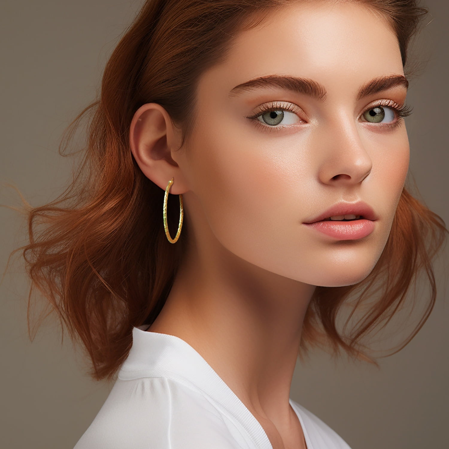 14K Gold Hoop Earrings for Women Textured 40mm Large Gold Hoops with Engraved Braided Pattern, Lightweight Everyday Statement Gold Plated Jewelry