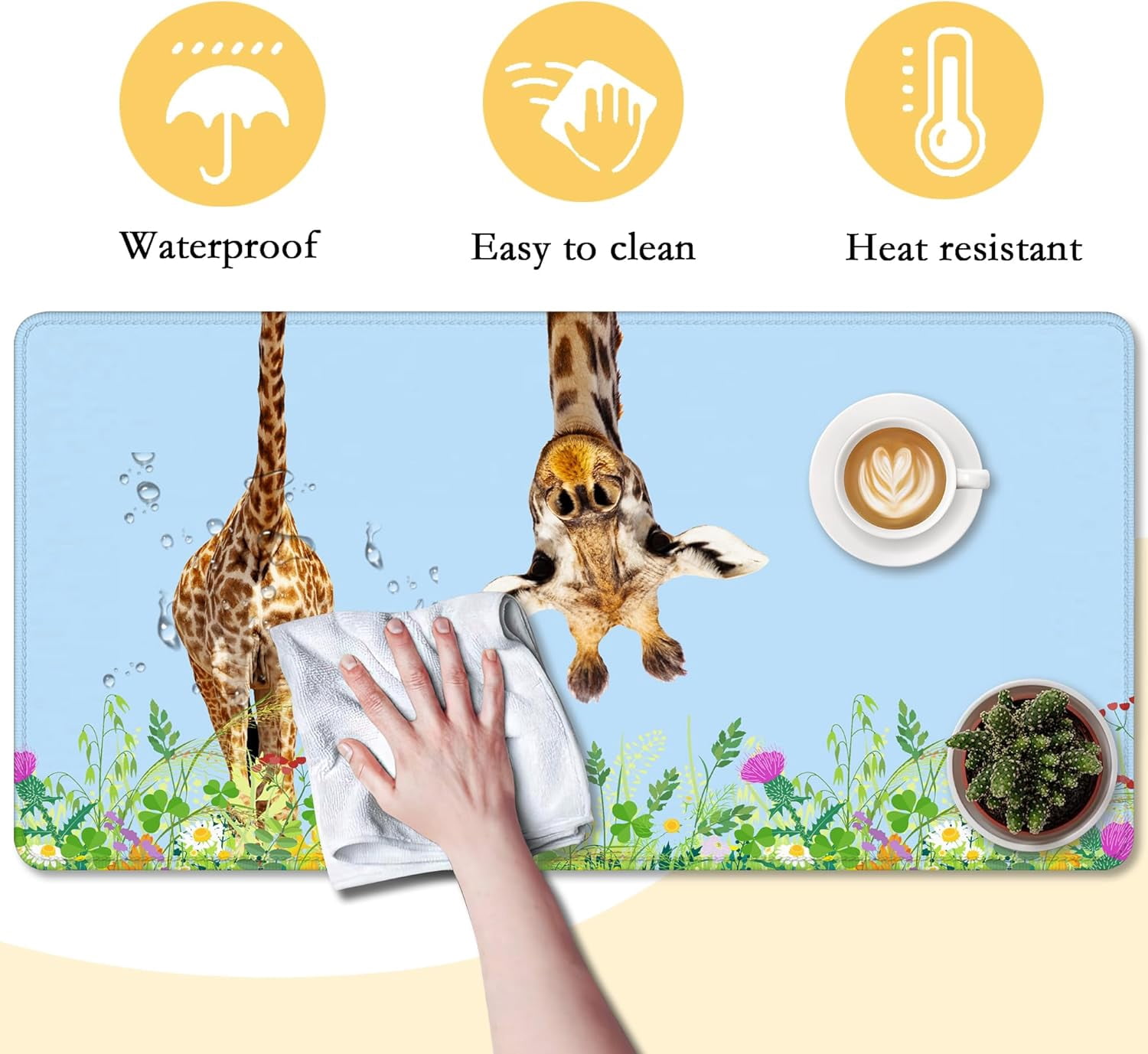 Funny Giraffe with Flowers Desk Mat,Large Gaming Mouse Pad,Non-Slip Rubber Base Mousepad with Stitched Edges,Waterproof Mouse Mat Desk Pad for Work, Game, Office (31.5x15.7 in)