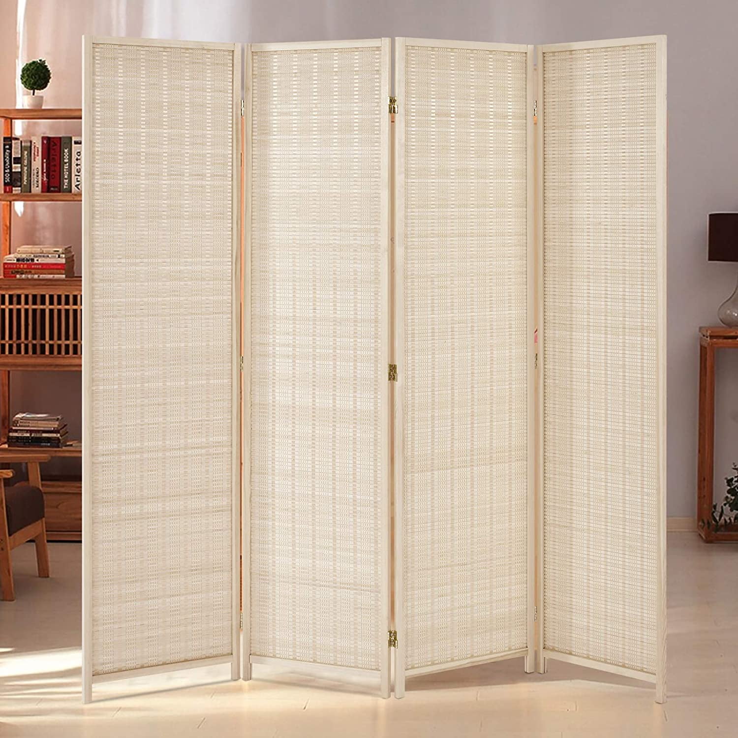 Danrelax 4 Panel Bamboo Room Divider, 6 Ft Tall Folding Privacy Screen