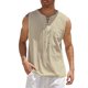 thumbnail image 1 of Nueva camiseta sin mangas para hombre, camiseta de manga corta de lino y algodón de Color sólido Eccomum Caqui S, 1 of 4