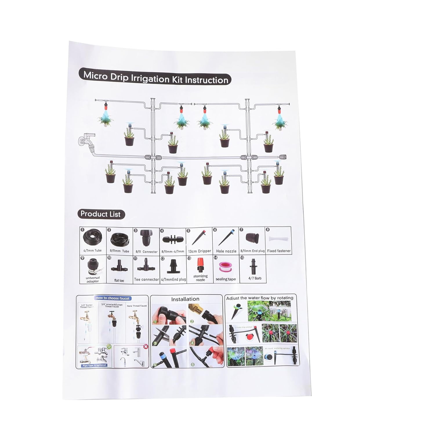 ALL-CARB 240FT Drip Irrigation System Kit for Plant Greenhouse Yard Lawn