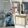 thumbnail image 6 of Petoto 3 Bag Laundry Sorter Rolling Cart with Hanging Bar and Ironing Board Top, Heavy-Duty Laundry Hamper, 6 of 10