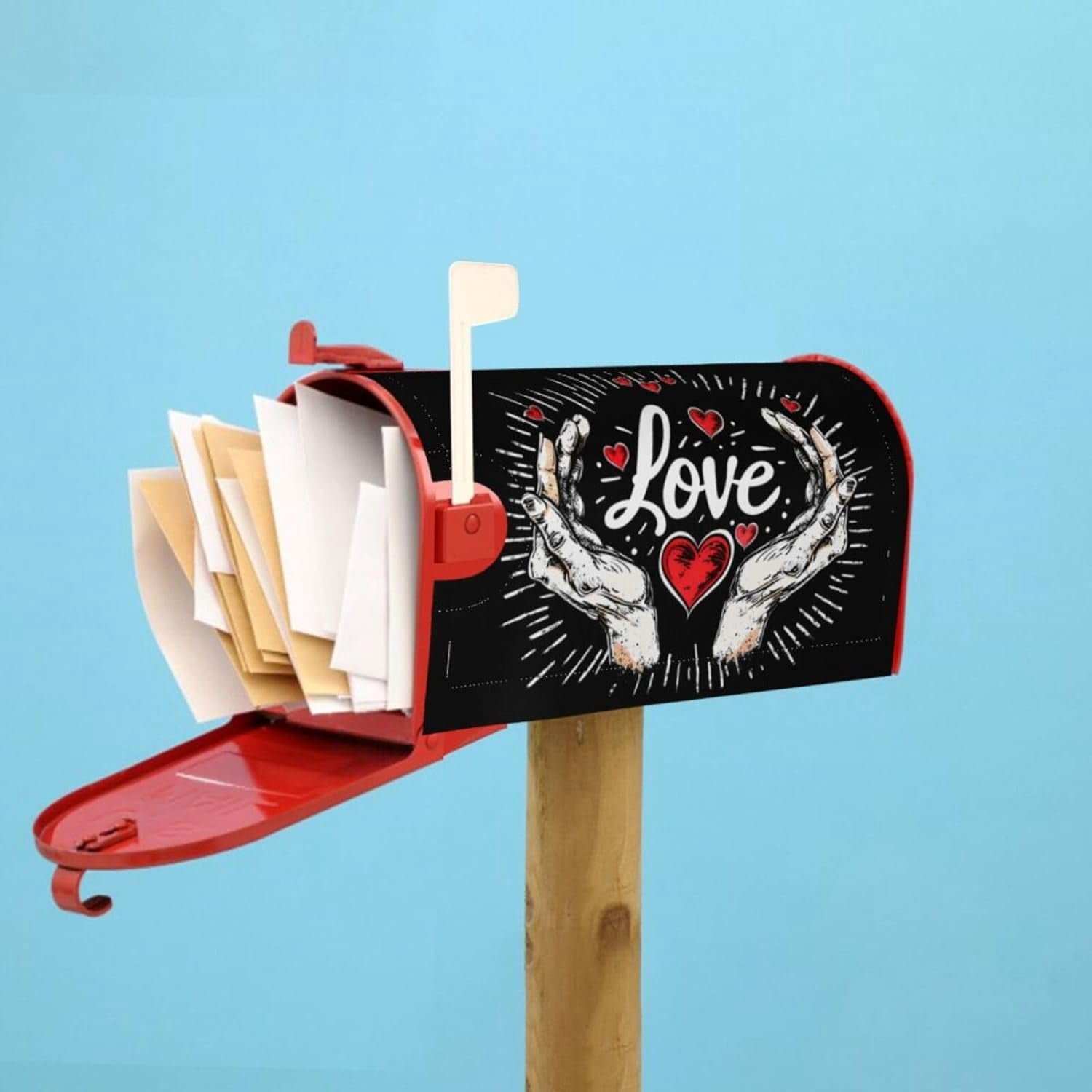Love Mailbox Covers, Black Magnetic Post Box Cover Wraps Standard Size 21x18 in for Garden Yard Decor