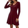 thumbnail image 5 of NominalSnug Womens Ribbed Knit Nightgown V Neck Long Sleeve Button Front A Line Mini Sleep Dress Loungewear, 5 of 8