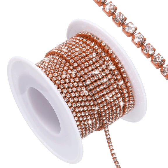 Uxcell 10 Yard Crystal Rhinestone Close Chain Trim, Crystal Rhinestone Diamond Strips, Silver Rhinestone with Orange Base