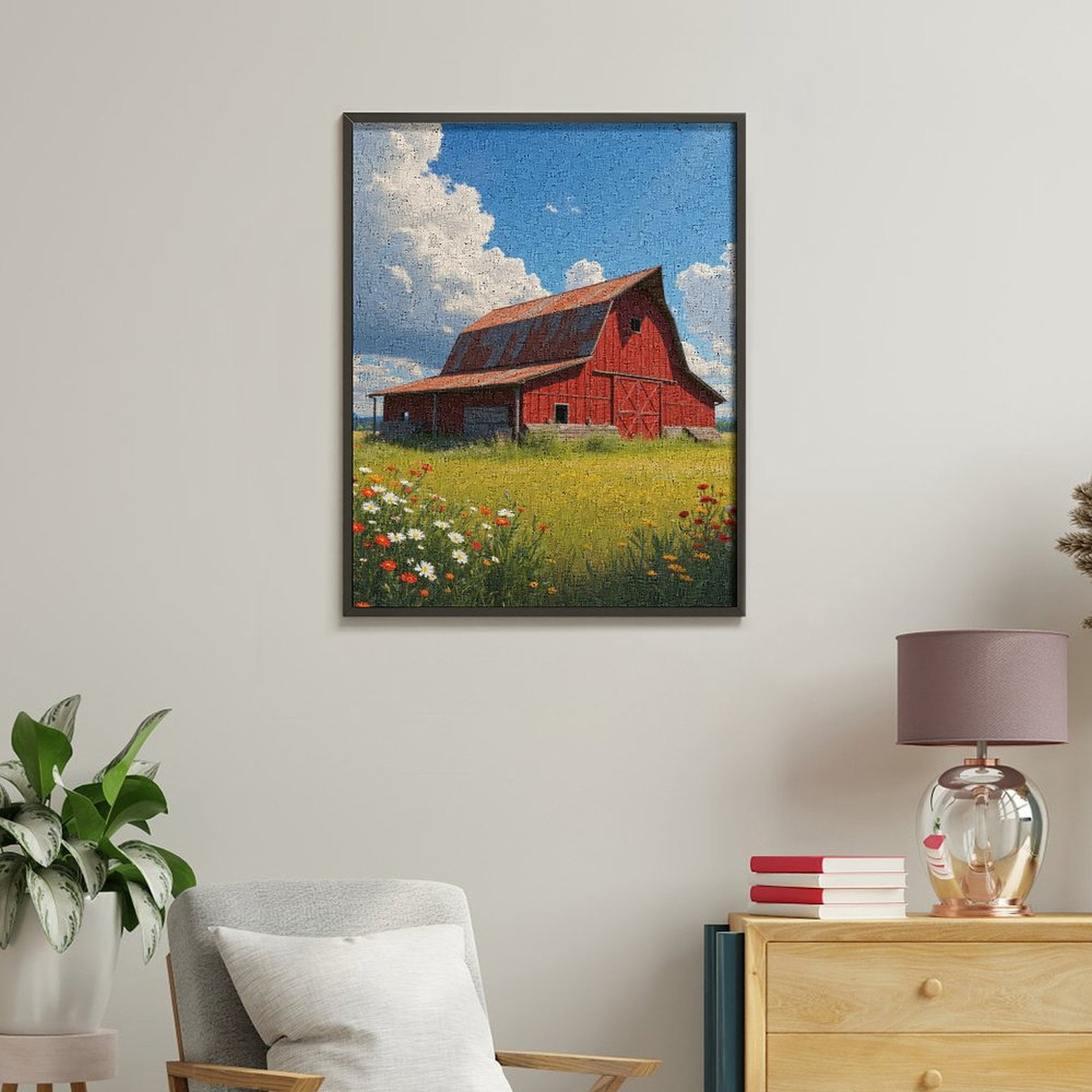 Paint by Numbers Kit for Adults, Red Barn Wildflowers Blue Sky Paint by Numbers, Easy Paint by Numbers Kit for Adults Beginner, DIY Adult Paint by Number Kits on Canvas, 12x16in Home Decor