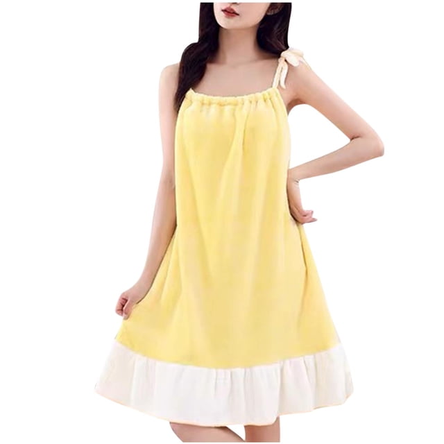 Penkiiy Nightgowns for Women Racerback Sleeveless Night Shirt Sleep Dress Spaghetti Strap Sleepwear Yellow