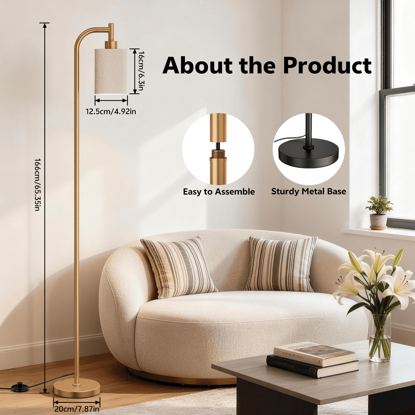 Floor Lamps for Living Room,3-Way Dimmable Standing Lamps with White Linen Shade,60" Vintage Tall Pole Light for Reading, Bedroom,Bulb Included