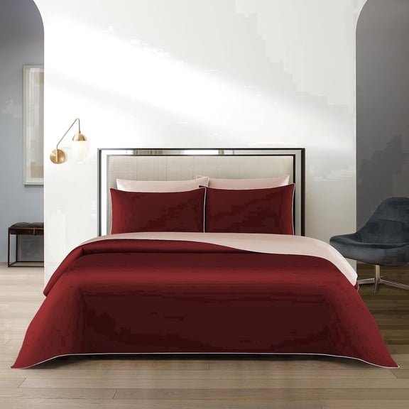 BedDecor 3-Piece Reversible Duvet Cover Set in Blush & Burgundy for Queen/Full: Versatile Elegance for Your Bedroom