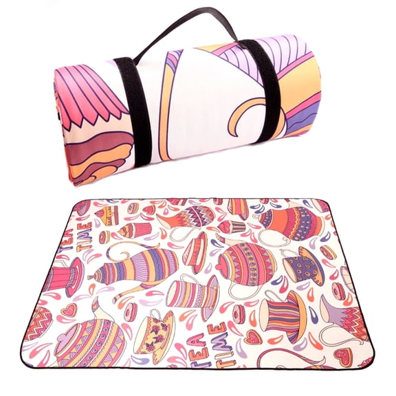 80x60 Inch Thickened Picnic Blanket, Waterproof Sandproof Outdoor Mat, Cotton Polyester Camping Mat with Carry Bag for Beach Park Family Gathering