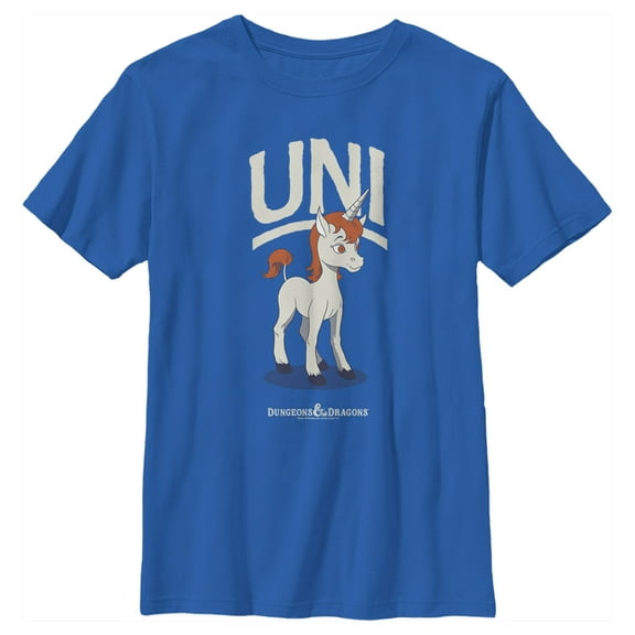 Boy's Dungeons & Dragons Uni Unicorn Pose Cartoon  Graphic Tee Royal Blue Small