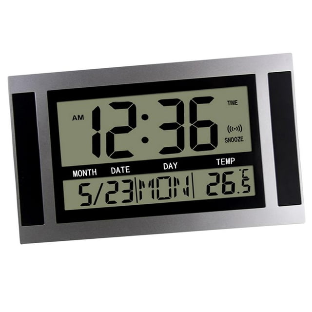 Reloj despertador digital de pared con fecha y día de la semana para sala de estar, pasillo o escuela. C Plata Negro