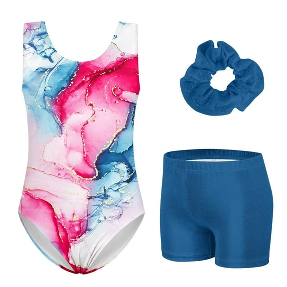 Aideaone Leotards for Girls Gymnastics Sparkly Kids Dance Unitard Biketards with Shorts 4-11Years