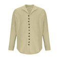 thumbnail image 4 of Men Long Sleeve Shirt Button Down Loose Fit Vintage Banded Collar High Elastic Casual Sports Beach Top, 4 of 6