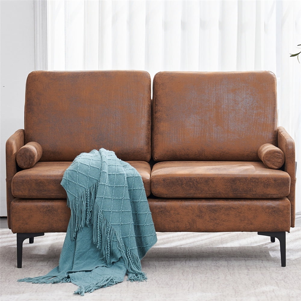 Orange Bronzing Fabric Sofa Set, Mid Century Modern Sofa for Small