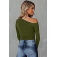 thumbnail image 3 of Women's Green Asymmetrical Neckline Long Sleeve Knit Top, 3 of 5