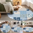 thumbnail image 5 of Round Rugs 3.3Ft, Blue Floral Round Area Rug Washable Indoor Throw Carpet, Spring Flowers Plants Patchwork Grid Bohemia Soft Non Slip Circle Rug for Laundry Room Patio Home Decor Aesthetic, 5 of 8