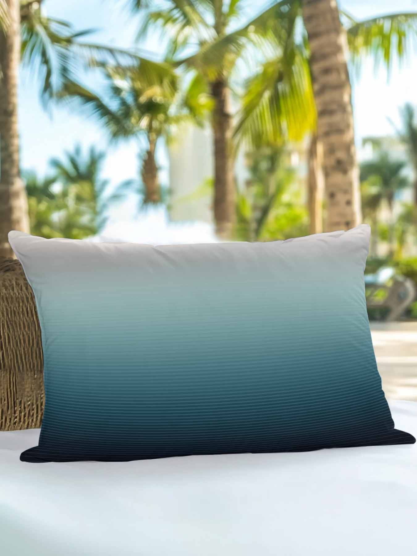 1 Pack Outdoor Throw Pillow, Grey Turquoise Ombre Waterproof Pillow with Insert Included, Teal Modern Geometric Striped Abstract Art Decorative Accent Cushion Lumbar Pillows for Patio, 12 x 20 In