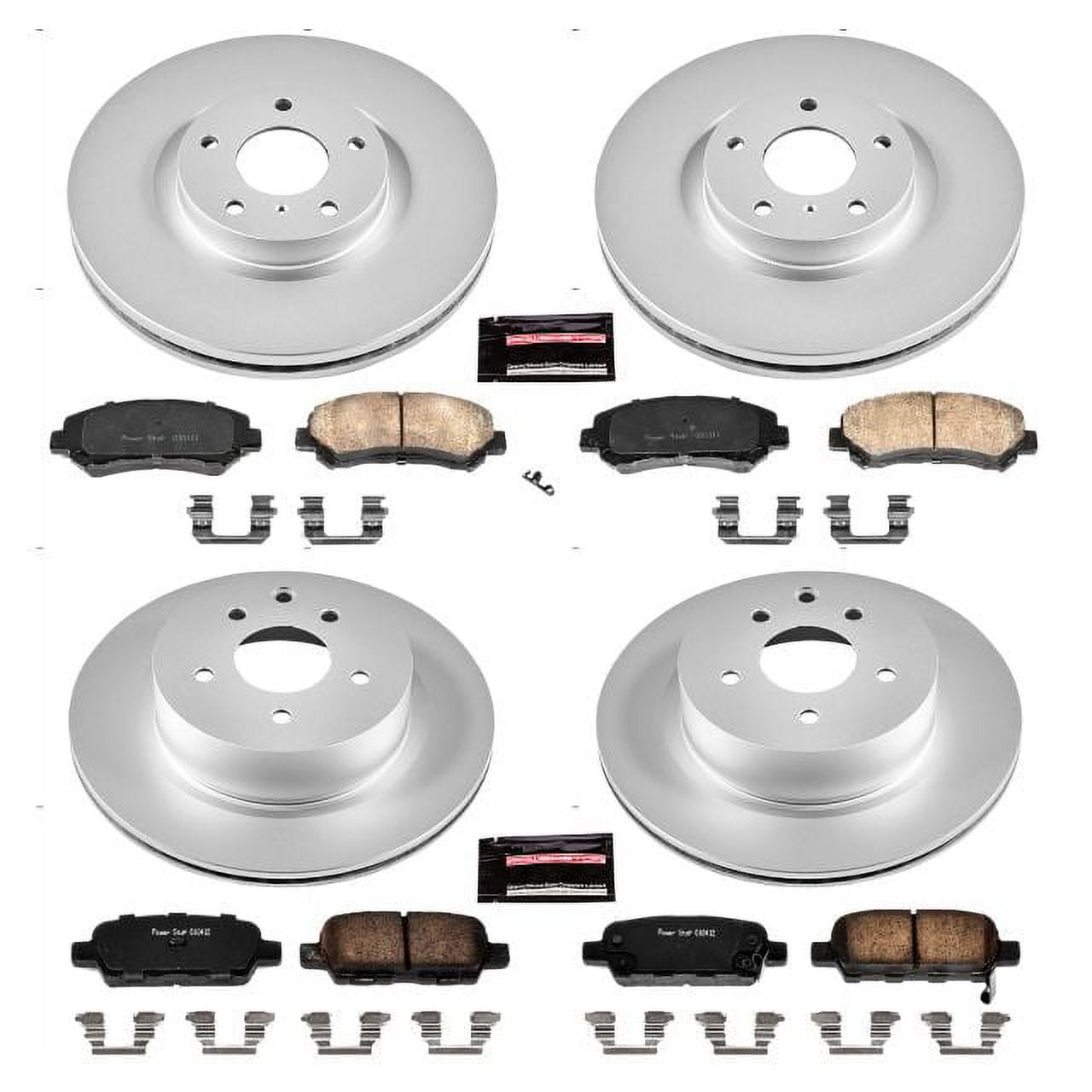 PowerStop Front and Rear Geomet Coated Brake Rotor and Pad Kit Fits: NISSAN Select Models CRK6075